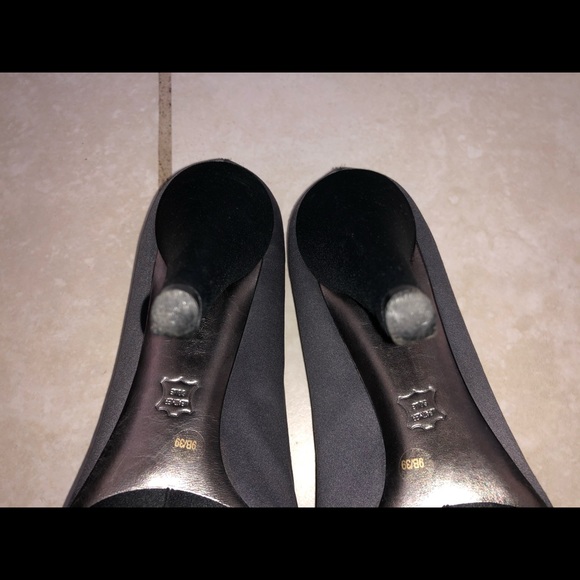 BCBG Satin Platform Pumps with Crystal Bows - Picture 7 of 7